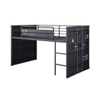Cama alta individual de metal de 80" con tobogán y escalera, no requiere somier
