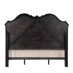 Cama Queen de 169 cm, tela beige, acabado negro antiguo - Tapicería de lino, marco de madera, diseño capitoné