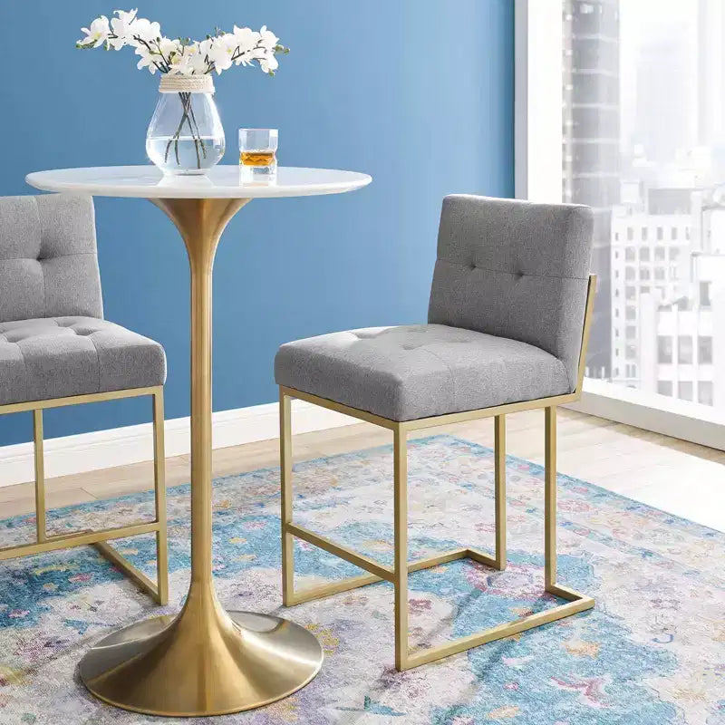 Privy Stainless Steel Upholstered Fabric Counter Height Barstool Gold - Modway