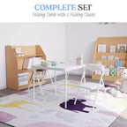 Emma and Oliver Kids 3 Piece Folding Table and Chair Set - Kids Activity Table Set