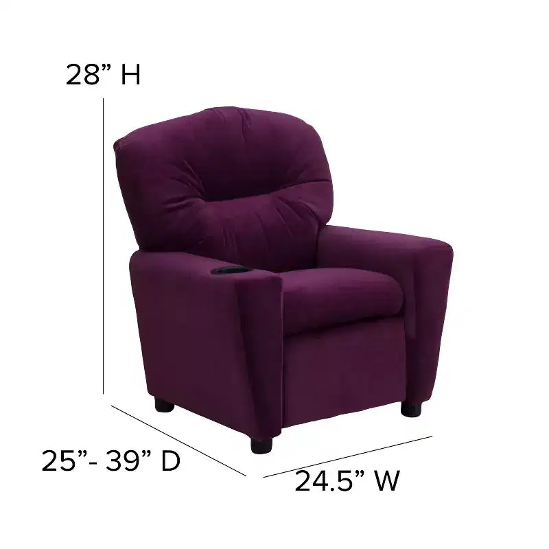 Emma and Oliver Contemporary Kids Recliner with Cup Holder