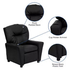 Emma and Oliver Contemporary Kids Recliner with Cup Holder