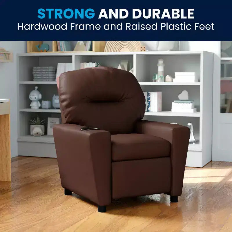 Emma and Oliver Contemporary Kids Recliner with Cup Holder