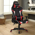 Silla ergonómica reclinable para videojuegos Costway con masaje, giratoria, de oficina, con soporte lumbar, en blanco, azul, gris o rojo