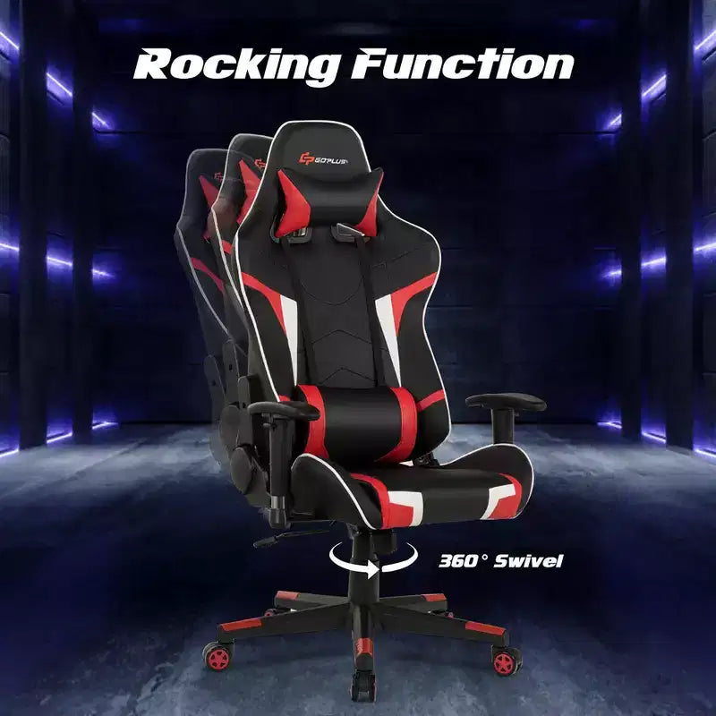 Silla ergonómica reclinable para videojuegos Costway con masaje, giratoria, de oficina, con soporte lumbar, en blanco, azul, gris o rojo