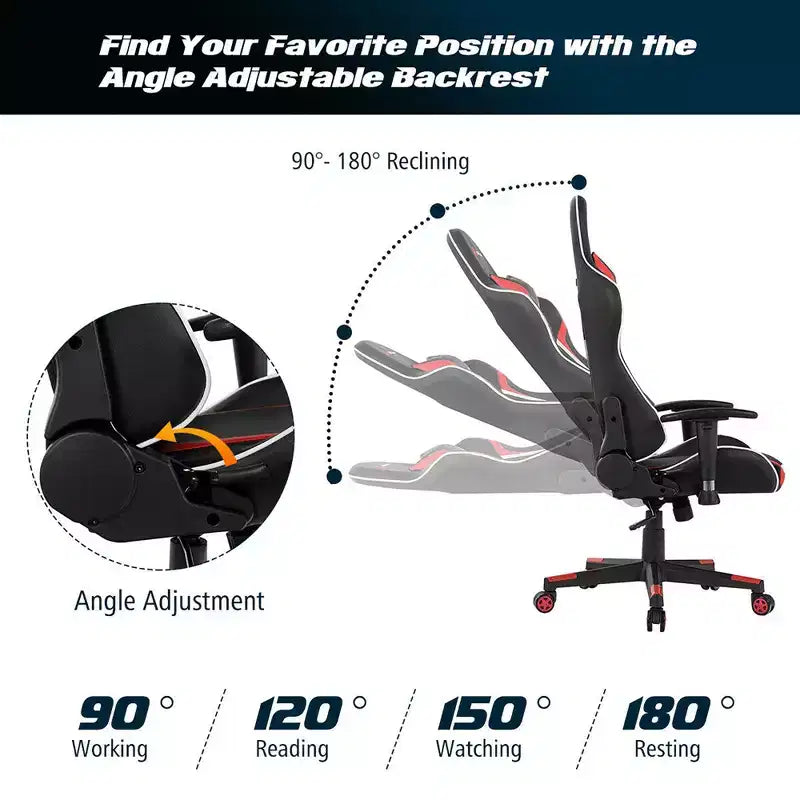 Silla ergonómica reclinable para videojuegos Costway con masaje, giratoria, de oficina, con soporte lumbar, en blanco, azul, gris o rojo