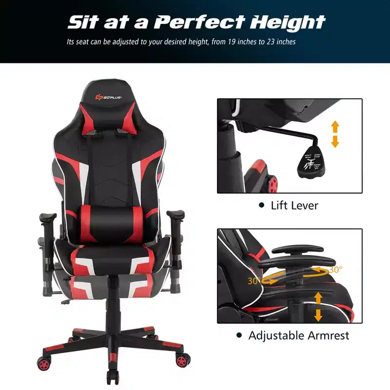 Silla ergonómica reclinable para videojuegos Costway con masaje, giratoria, de oficina, con soporte lumbar, en blanco, azul, gris o rojo