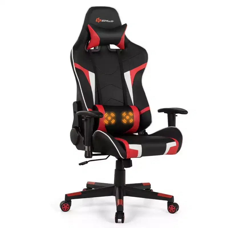 Silla ergonómica reclinable para videojuegos Costway con masaje, giratoria, de oficina, con soporte lumbar, en blanco, azul, gris o rojo