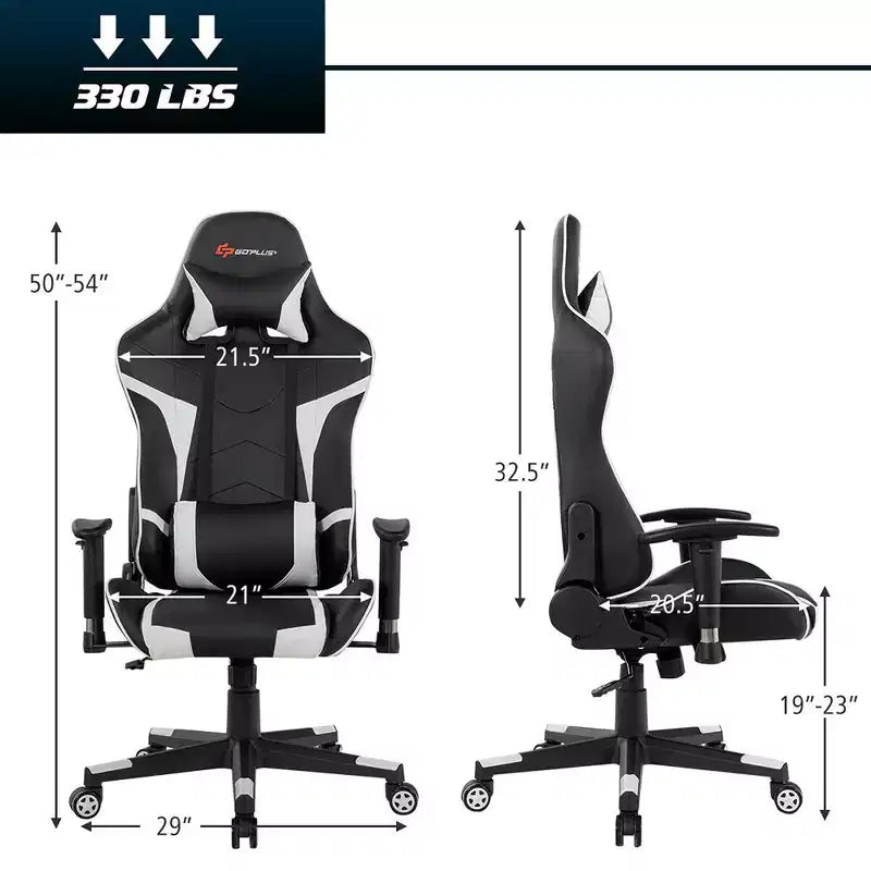 Silla ergonómica reclinable para videojuegos Costway con masaje, giratoria, de oficina, con soporte lumbar, en blanco, azul, gris o rojo