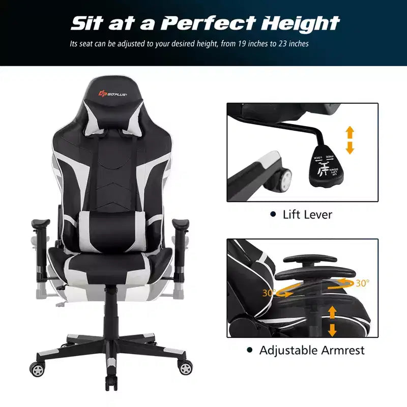 Silla ergonómica reclinable para videojuegos Costway con masaje, giratoria, de oficina, con soporte lumbar, en blanco, azul, gris o rojo
