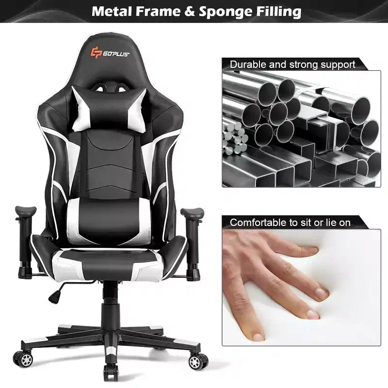 Silla ergonómica reclinable para videojuegos Costway con masaje, giratoria, de oficina, con soporte lumbar, en blanco, azul, gris o rojo