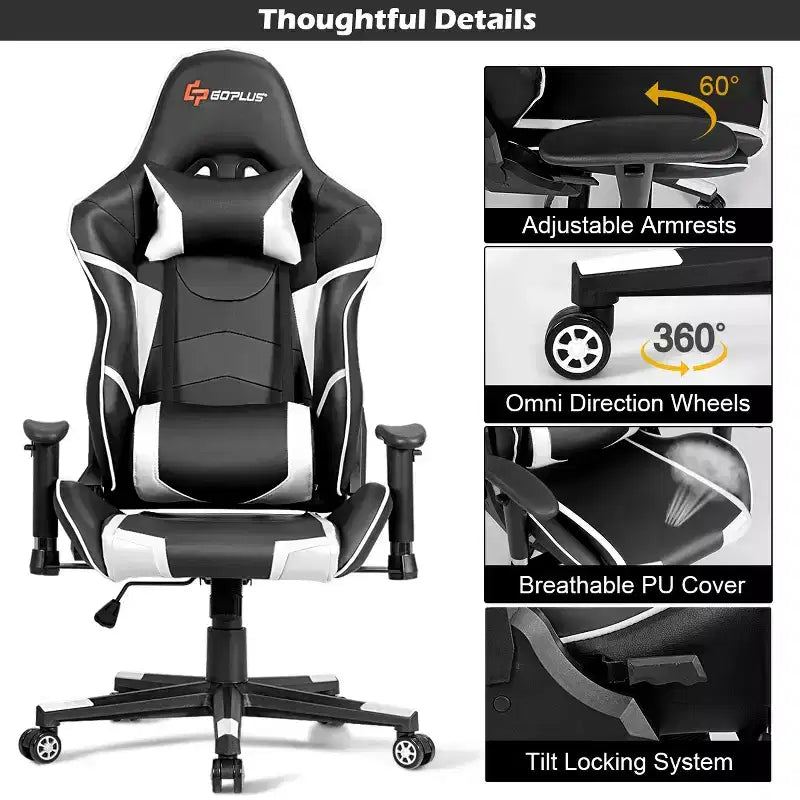 Silla ergonómica reclinable para videojuegos Costway con masaje, giratoria, de oficina, con soporte lumbar, en blanco, azul, gris o rojo