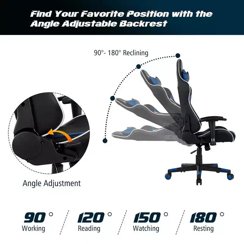 Silla ergonómica reclinable para videojuegos Costway con masaje, giratoria, de oficina, con soporte lumbar, en blanco, azul, gris o rojo