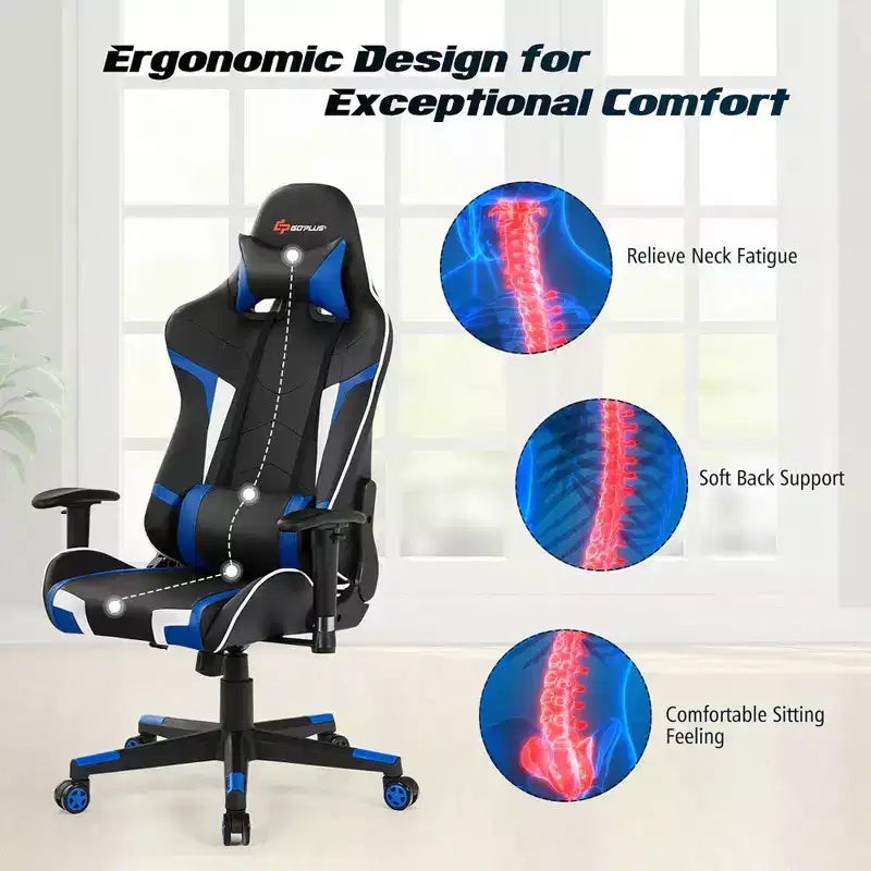 Silla ergonómica reclinable para videojuegos Costway con masaje, giratoria, de oficina, con soporte lumbar, en blanco, azul, gris o rojo