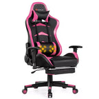 Sillón de oficina de masaje Costway, reclinable, giratorio, estilo racing, con reposapiés