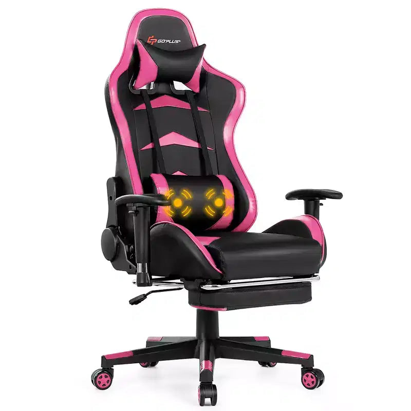 Sillón de oficina de masaje Costway, reclinable, giratorio, estilo racing, con reposapiés