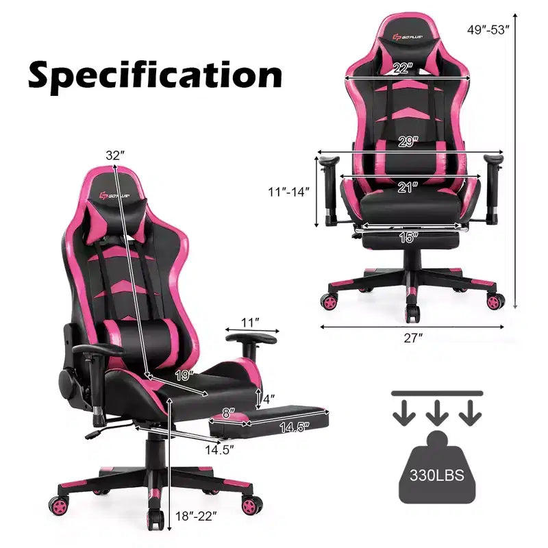 Sillón de oficina de masaje Costway, reclinable, giratorio, estilo racing, con reposapiés