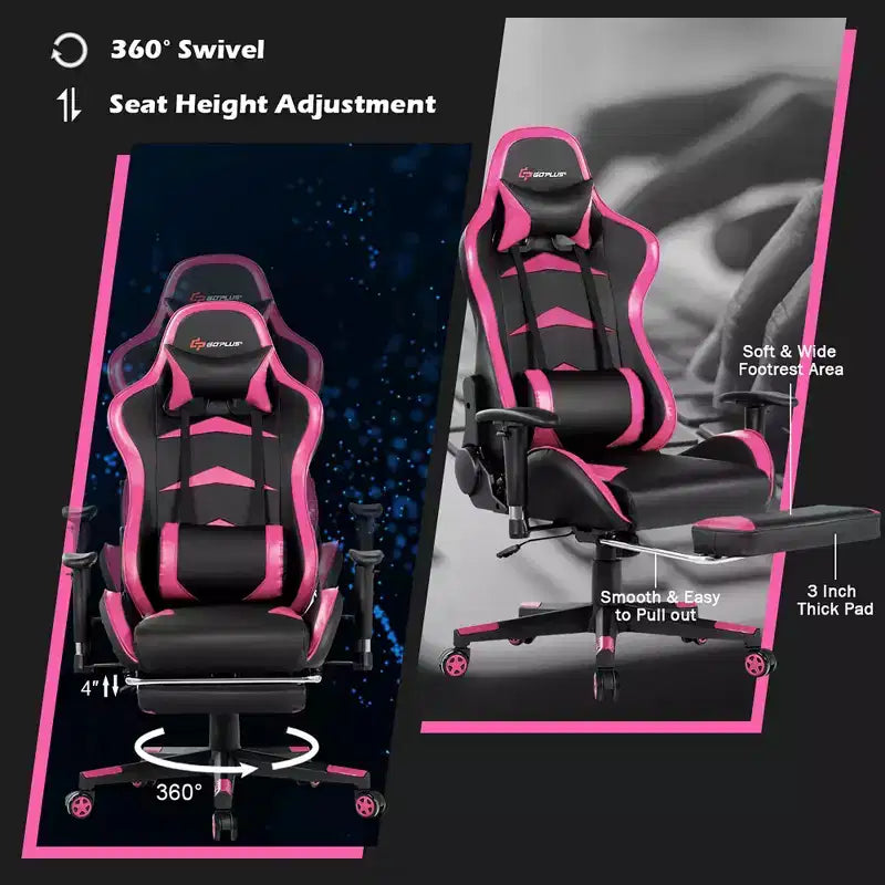 Sillón de oficina de masaje Costway, reclinable, giratorio, estilo racing, con reposapiés