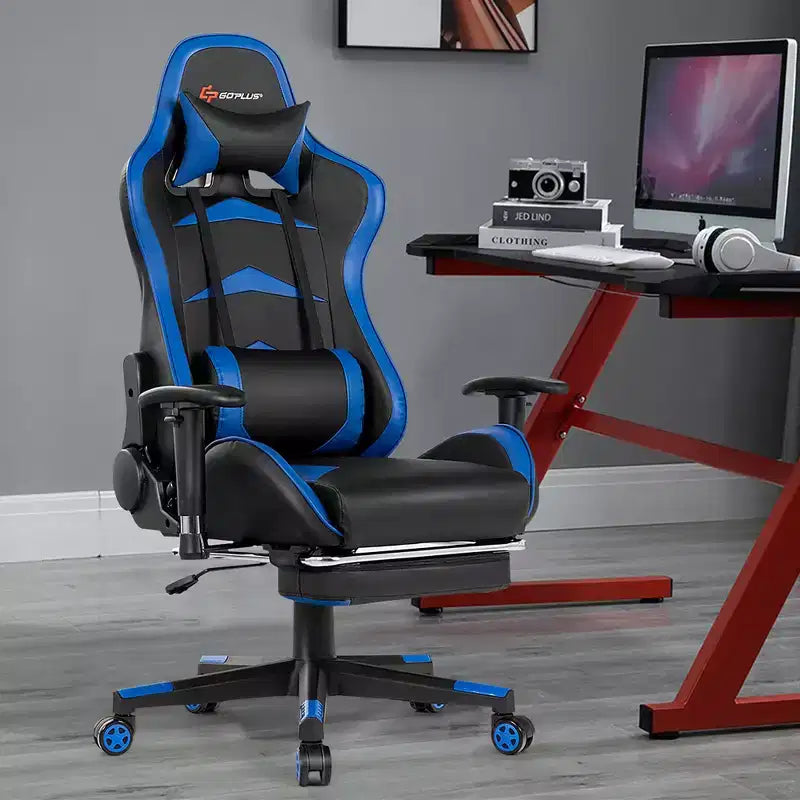 Sillón de oficina de masaje Costway, reclinable, giratorio, estilo racing, con reposapiés