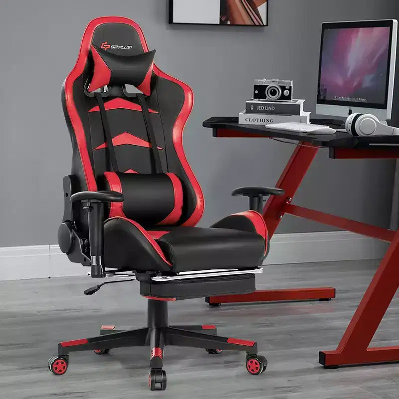 Sillón de oficina de masaje Costway, reclinable, giratorio, estilo racing, con reposapiés