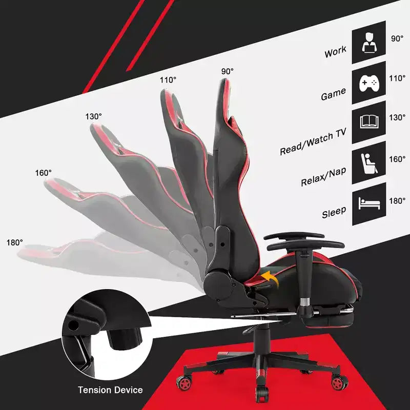 Sillón de oficina de masaje Costway, reclinable, giratorio, estilo racing, con reposapiés