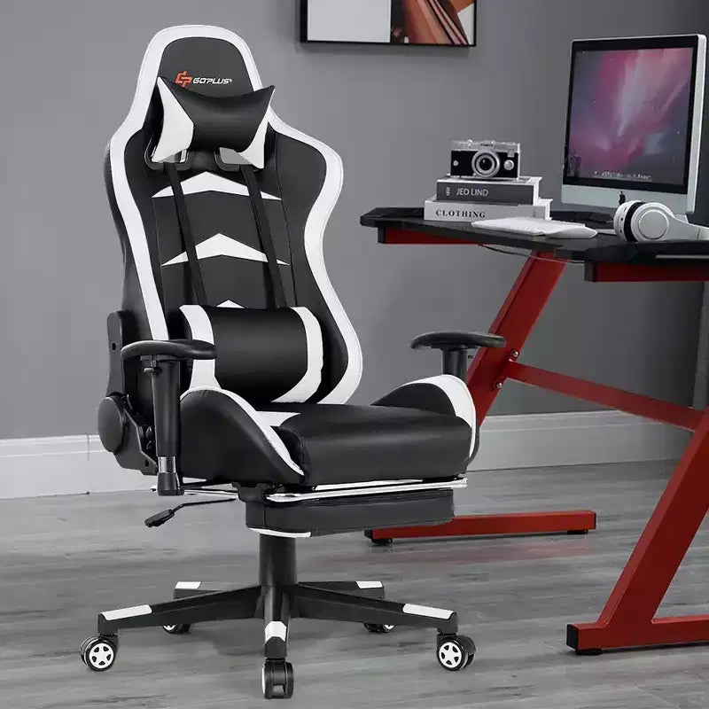 Sillón de oficina de masaje Costway, reclinable, giratorio, estilo racing, con reposapiés