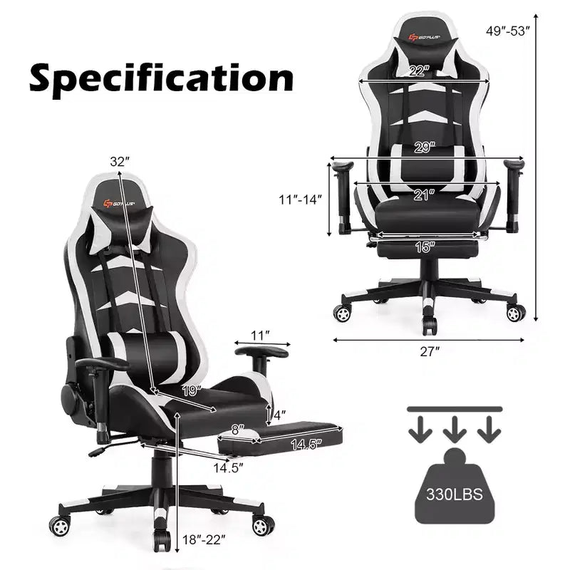 Sillón de oficina de masaje Costway, reclinable, giratorio, estilo racing, con reposapiés