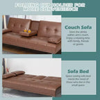 Canapé-lit futon pliant convertible Costway en cuir avec porte-gobelets et accoudoirs Blanc/Noir/Marron