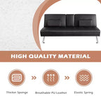 Canapé-lit futon pliant convertible Costway en cuir avec porte-gobelets et accoudoirs Blanc/Noir/Marron