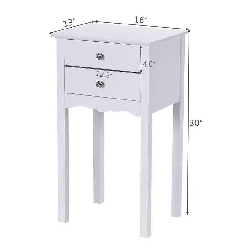 Costway Side Table End Accent Table Night Stand W/ 2 Drawers Furniture White