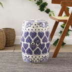 JONATHAN Y Happy Hearts 17.8 Chinoiserie Ceramic Drum Garden Stool/Accent Table, Blue/White
