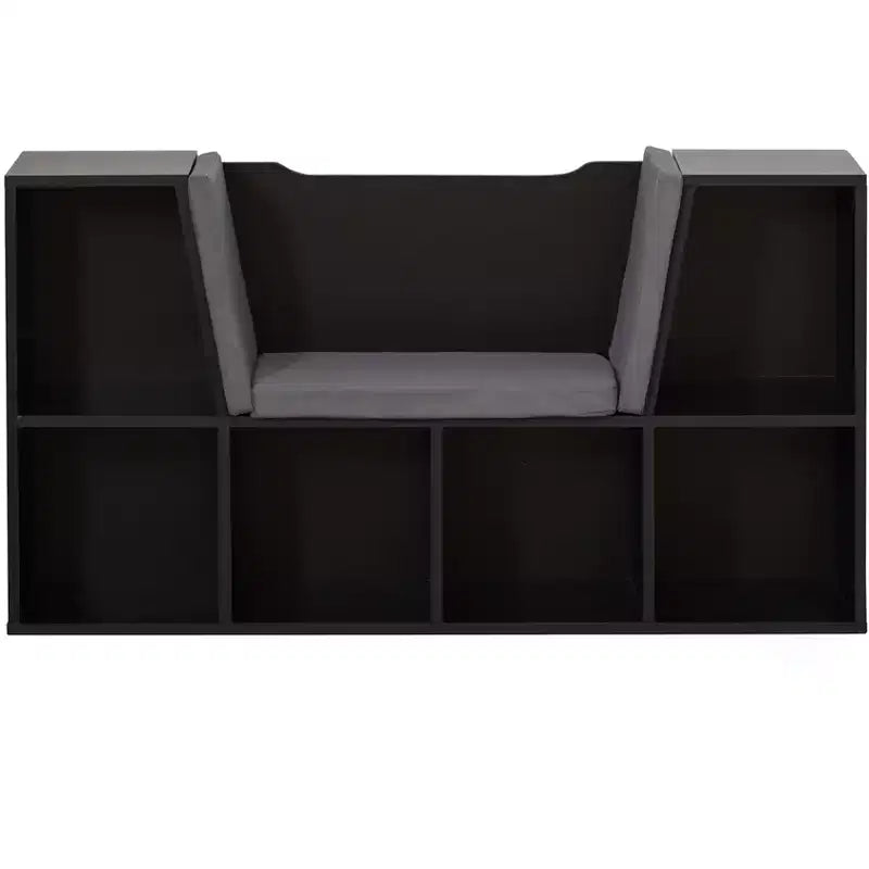 Basicwise Modern Multi-Purpose Bookshelf with Storage Space and Gray Cushioned Reading Nook
