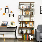 Costway 1/2 PCS 6 Tier S-Shaped Bookshelf Storage Display Bookcase Z-Shelf Coffee