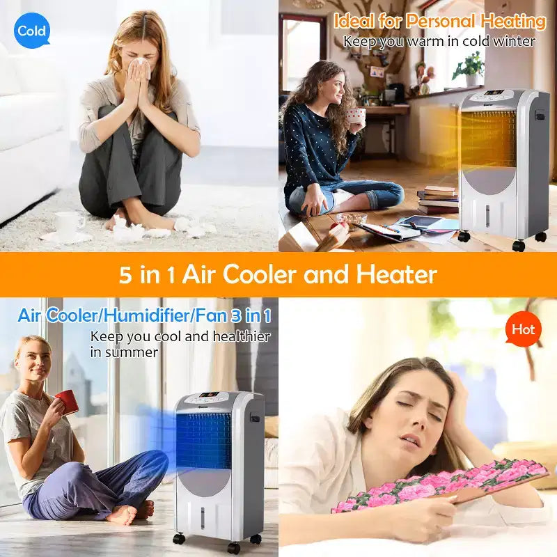 Refroidisseur d'air portable et chauffage-humidificateur Costway avec filtre lavable et télécommande