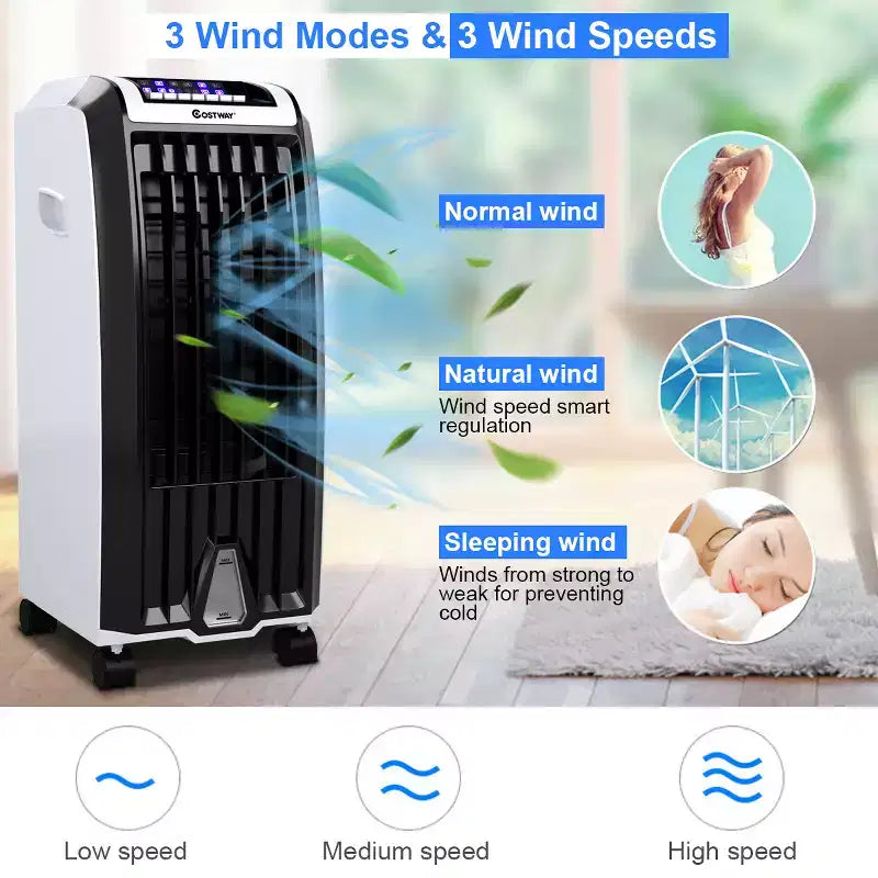Refroidisseur d'air évaporatif portable Costway Ventilateur avec fonction anionique et humidificateur, avec télécommande