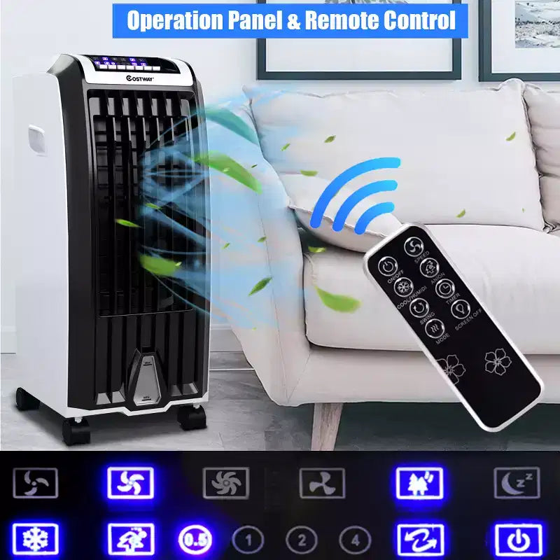 Refroidisseur d'air évaporatif portable Costway Ventilateur avec fonction anionique et humidificateur, avec télécommande