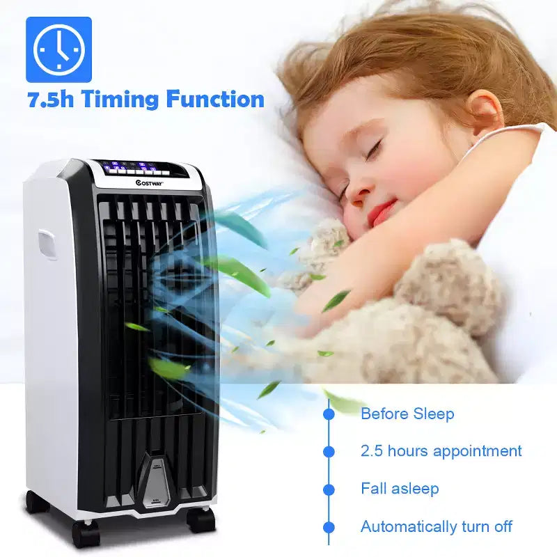Refroidisseur d'air évaporatif portable Costway Ventilateur avec fonction anionique et humidificateur, avec télécommande