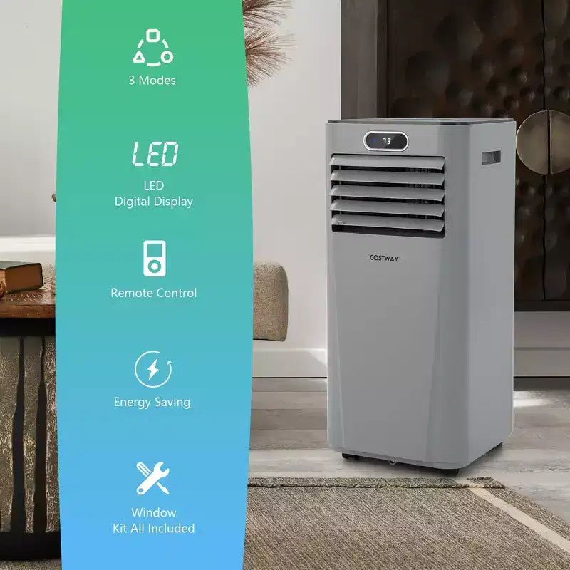 Climatiseur portable Costway 6000 BTU (10000 BTU ASHRAE) avec télécommande, refroidisseur d'air 3-en-1 avec fonction de déshumidification