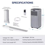 Climatiseur portable Costway 6000 BTU (10000 BTU ASHRAE) avec télécommande, refroidisseur d'air 3-en-1 avec fonction de déshumidification