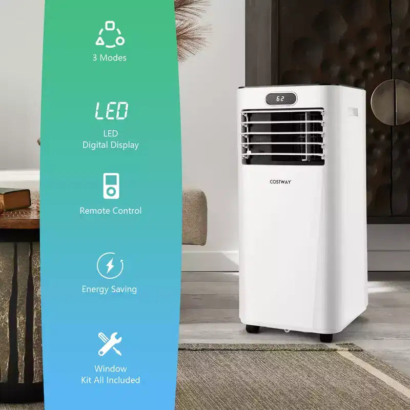 Climatiseur portable Costway 6000 BTU (10000 BTU ASHRAE) avec télécommande, refroidisseur d'air 3-en-1 avec fonction de déshumidification