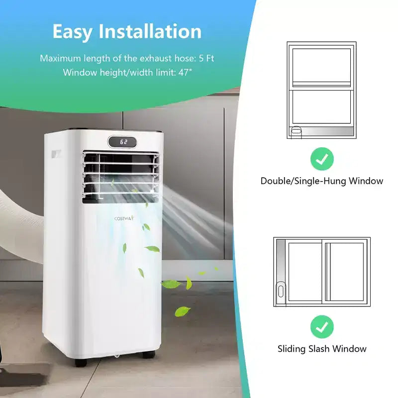 Climatiseur portable Costway 6000 BTU (10000 BTU ASHRAE) avec télécommande, refroidisseur d'air 3-en-1 avec fonction de déshumidification