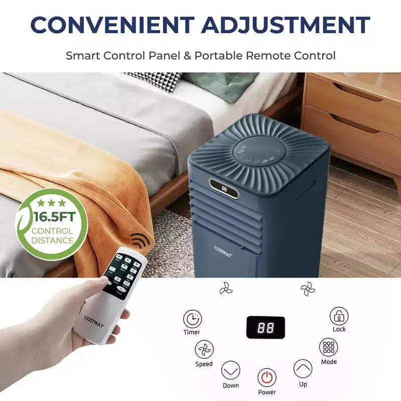 Climatiseur portable Costway 6000 BTU (10000 BTU ASHRAE) avec télécommande, refroidisseur d'air 3-en-1 avec fonction de déshumidification