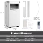 Costway Aire Acondicionado Portátil 3 en 1, 8000 BTU/10000 BTU ASHRAE con Control Remoto