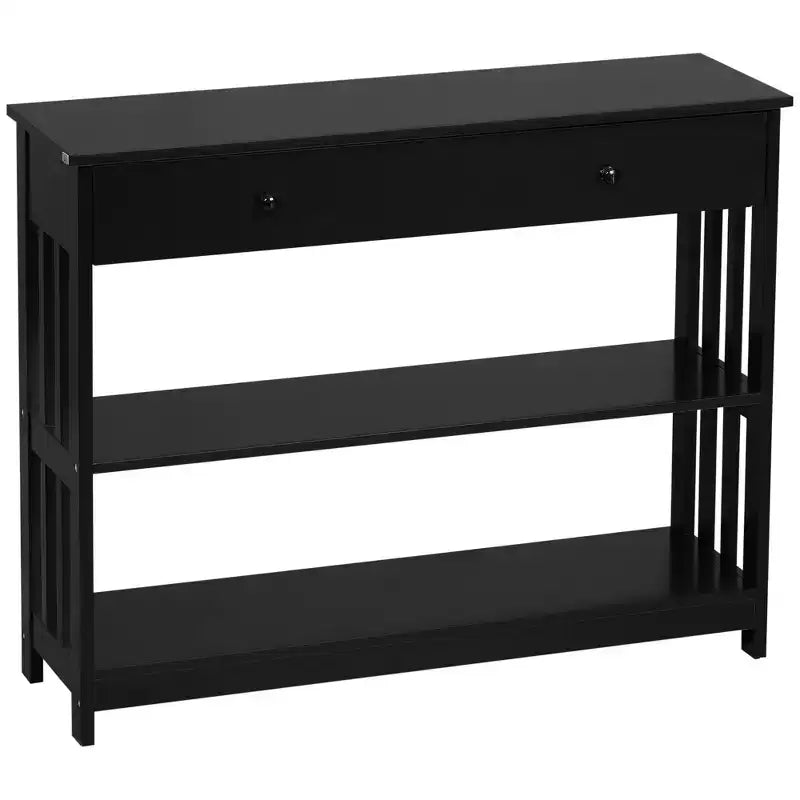 Table console d'entrée HOMCOM avec tiroir coulissant extra large, 2 étagères ouvertes et cadre en bois à lattes