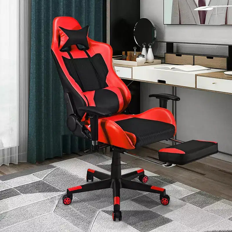 Sillón de masaje Costway, silla reclinable para videojuegos, silla de carreras con soporte lumbar de masaje y reposapiés