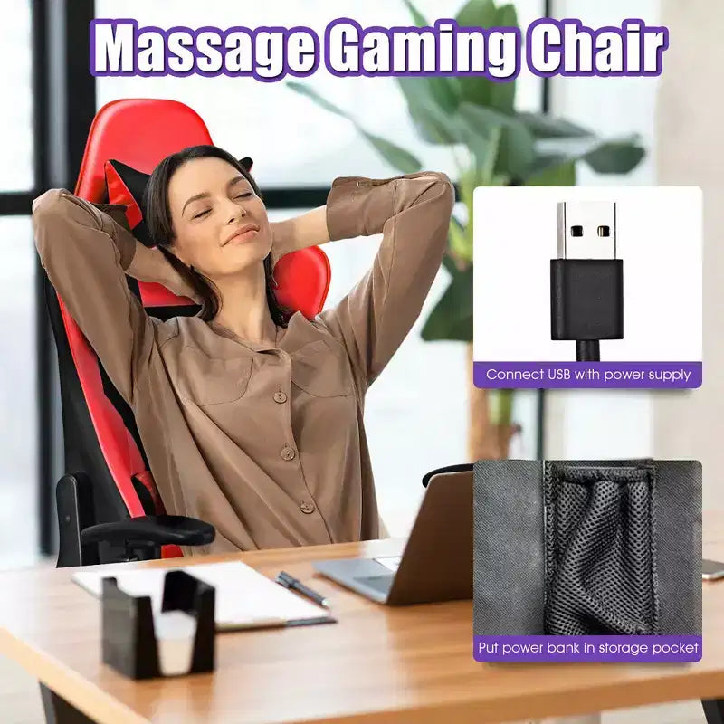 Sillón de masaje Costway, silla reclinable para videojuegos, silla de carreras con soporte lumbar de masaje y reposapiés