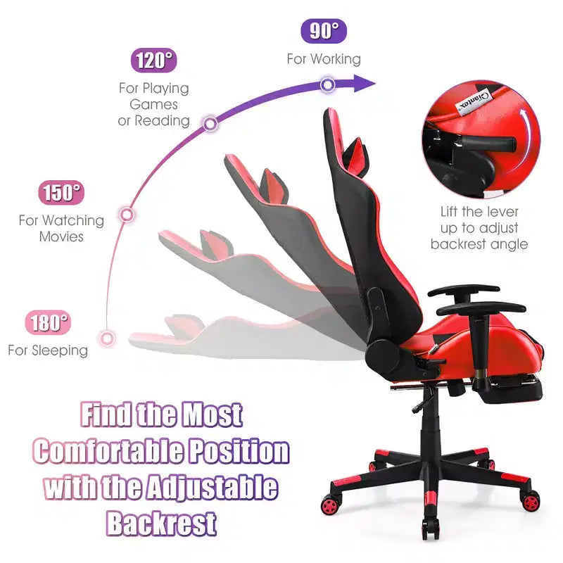 Sillón de masaje Costway, silla reclinable para videojuegos, silla de carreras con soporte lumbar de masaje y reposapiés