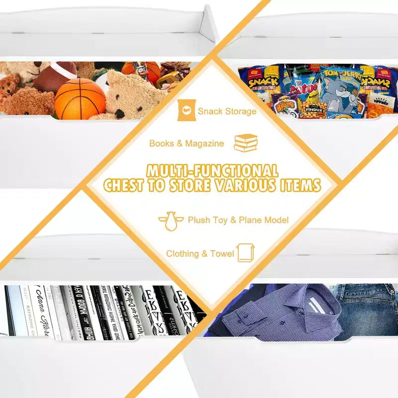 Costway Coffre à Jouets en Bois pour Enfants, Banc de Rangement avec Coussin et Charnière de Sécurité