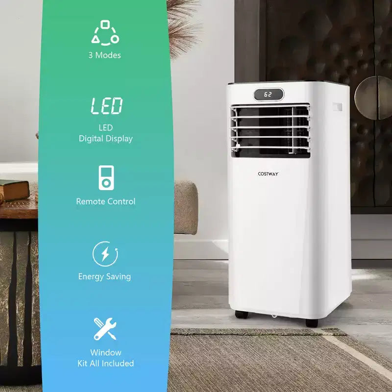 Costway Aire Acondicionado Portátil de 5000 BTU (8000 BTU ASHRAE) con Control Remoto, Enfriador de Aire 3 en 1 con Función de Deshumidificación