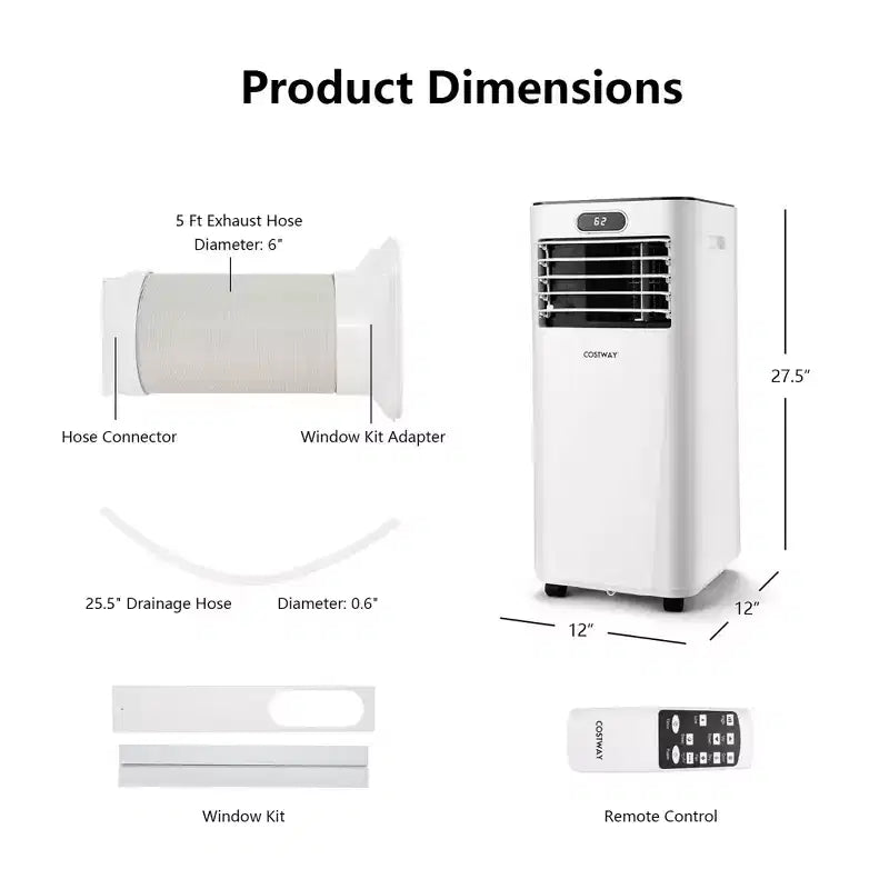 Costway Aire Acondicionado Portátil de 5000 BTU (8000 BTU ASHRAE) con Control Remoto, Enfriador de Aire 3 en 1 con Función de Deshumidificación